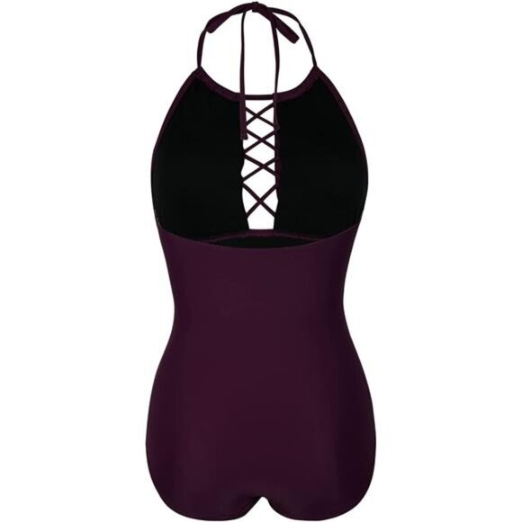 Women's High Neck Cutout One Piece Swimsuit Ruched Tummy Control Halter Swimwear - Picture 6 of 8